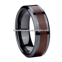 8mm Comfort Fit Black Ceramic Ring With Wood Ring Manufacturer